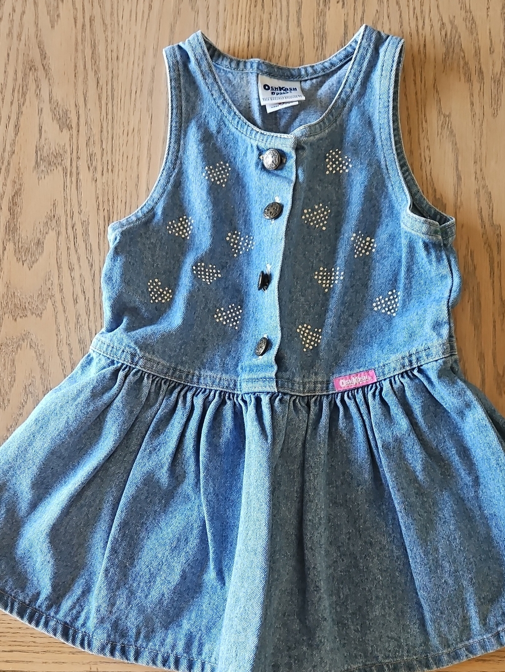 Vintage Oshkosh Denim Jumper Dress- Heart Pattern. Size 2t